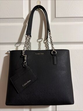 Calvin Klein Black Tote with Silver Chain Handles